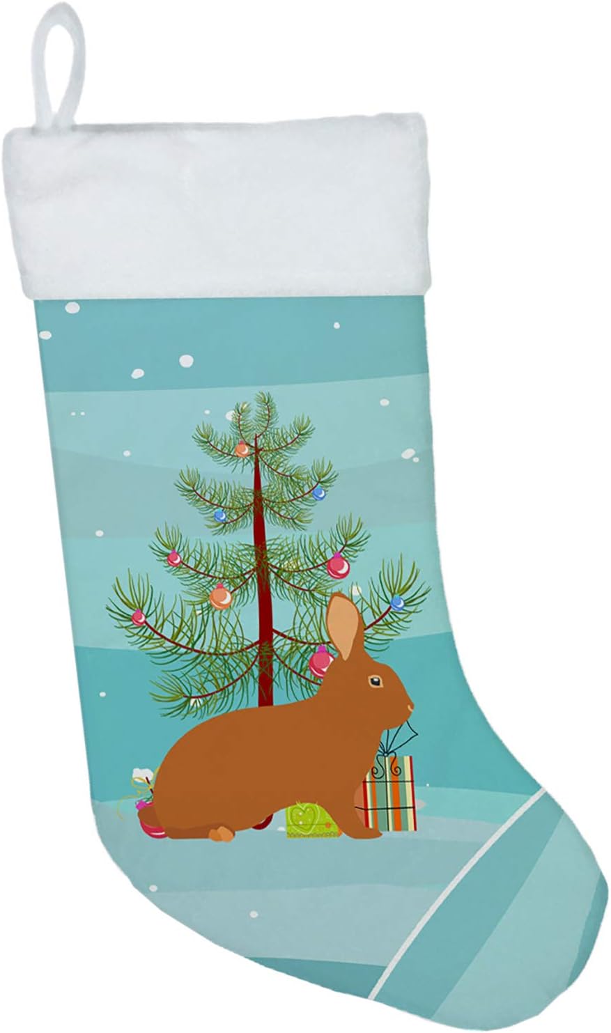 Caroline's Treasures BB9336CS Rex Rabbit Christmas Christmas Stocking, Teal Fireplace Hanging Stockings Christmas Season Party Decor Family Holiday Decorations