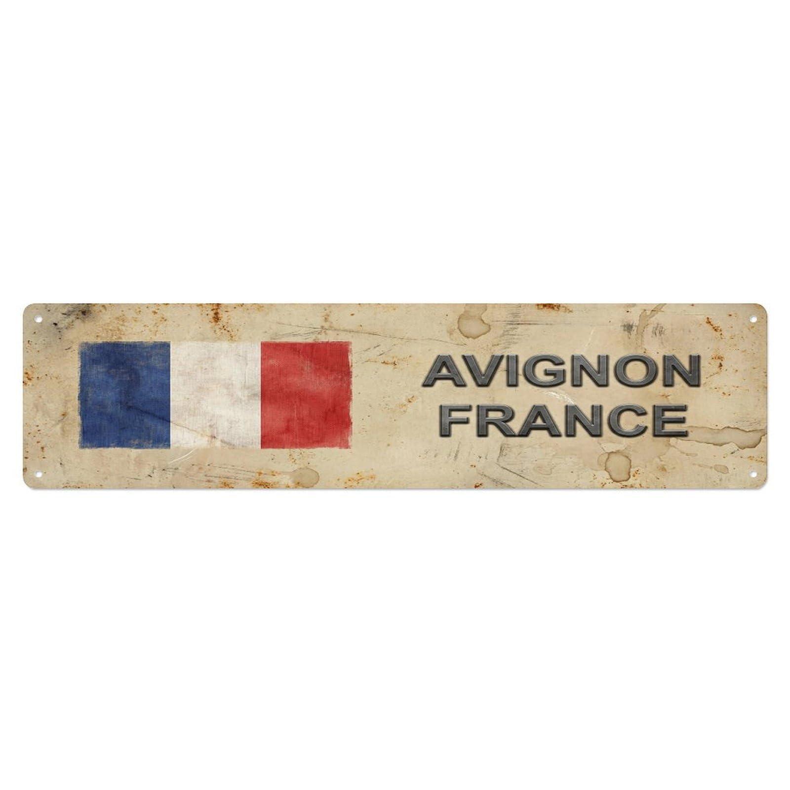 Vintage Avignon France Flag Decor Rustic Travel Metal Tin Sign