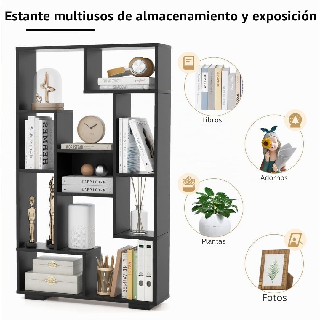 HOMASIS Librería geométrica con Compartimentos Abiertos, Estantería de pie Moderna con Kits Antivuelco, Organizador de Almacenamiento de Madera para salón, Dormitorio, 70x20x120cm (Nergo)