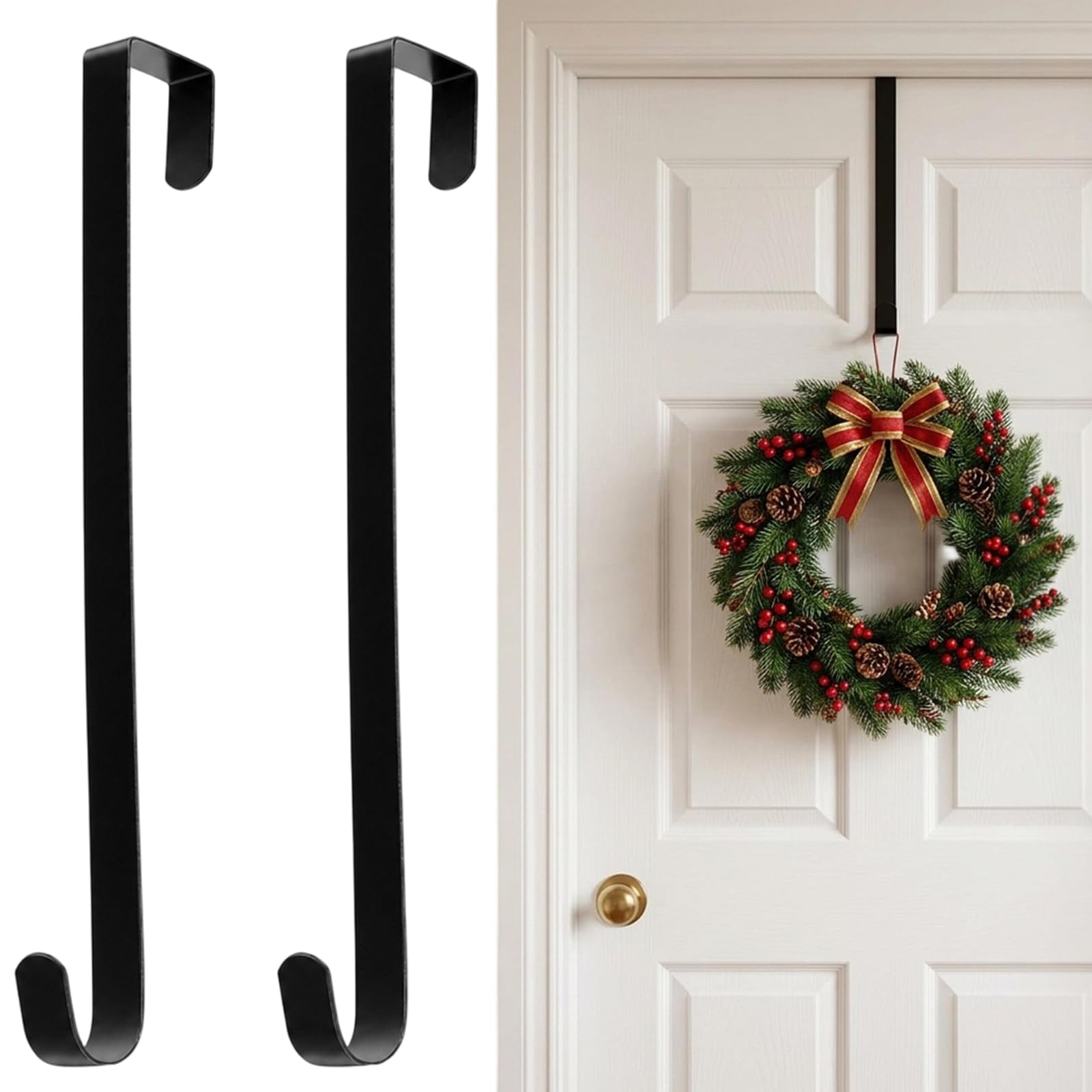 Wreath Hanger for Front Door, Door Wreath Hanger Set of 2, Overdoor Hook Hanger for Holiday Decorations, Wreath Door Hangers for Office and Wedding Decor, Wreath Hook for Versatile Display Solutions