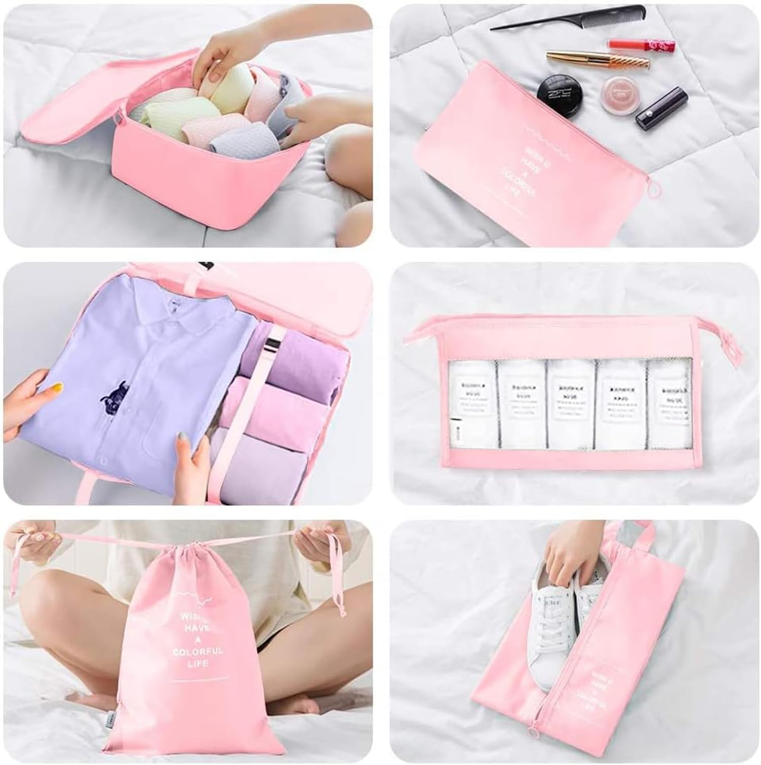 Cubi da imballaggio per valigia, 9 pezzi, organizer per valigie, in rete, da viaggio, set di cubi da viaggio per articoli da toeletta, scarpe, vestiti, borsa da viaggio, verde