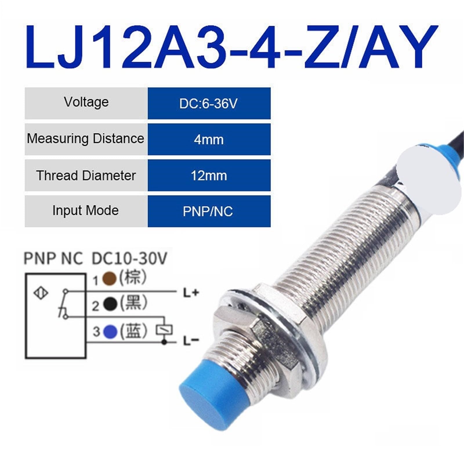 LJ12A3-4-Z/BX Przełącznik zbliżeniowy Czujnik indukcyjny NPN/PNP Zbliżenie DC 6-36V 12mm(LJ12A3-4-ZlAY, 5 sztuk)