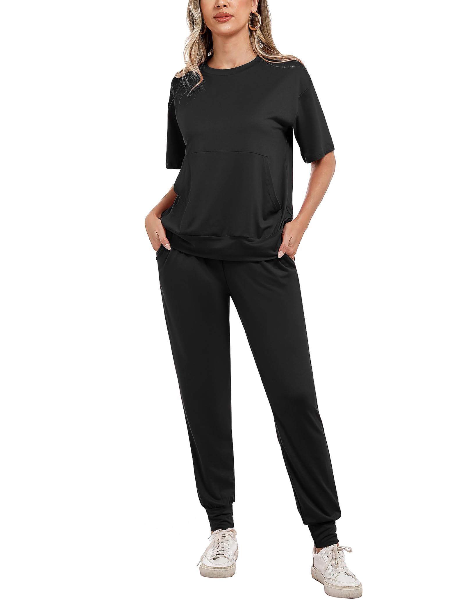 Irevial Sportivo Donna Completo,Completi Sportivi Donna Due Pezzi, Tuta Donna Sportiva Estiva, T-Shirt & Pantaloni Casual, Elegante Tuta Donna Ginnastica per Jogging, Training, Casa, Fitness