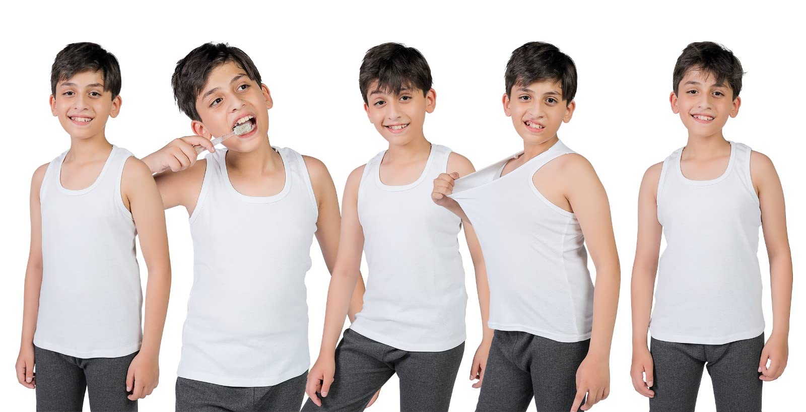 orbiz Lot de 5 débardeurs sans manches 100 % pur coton interlock pour garçons et filles de 3 à 13 ans