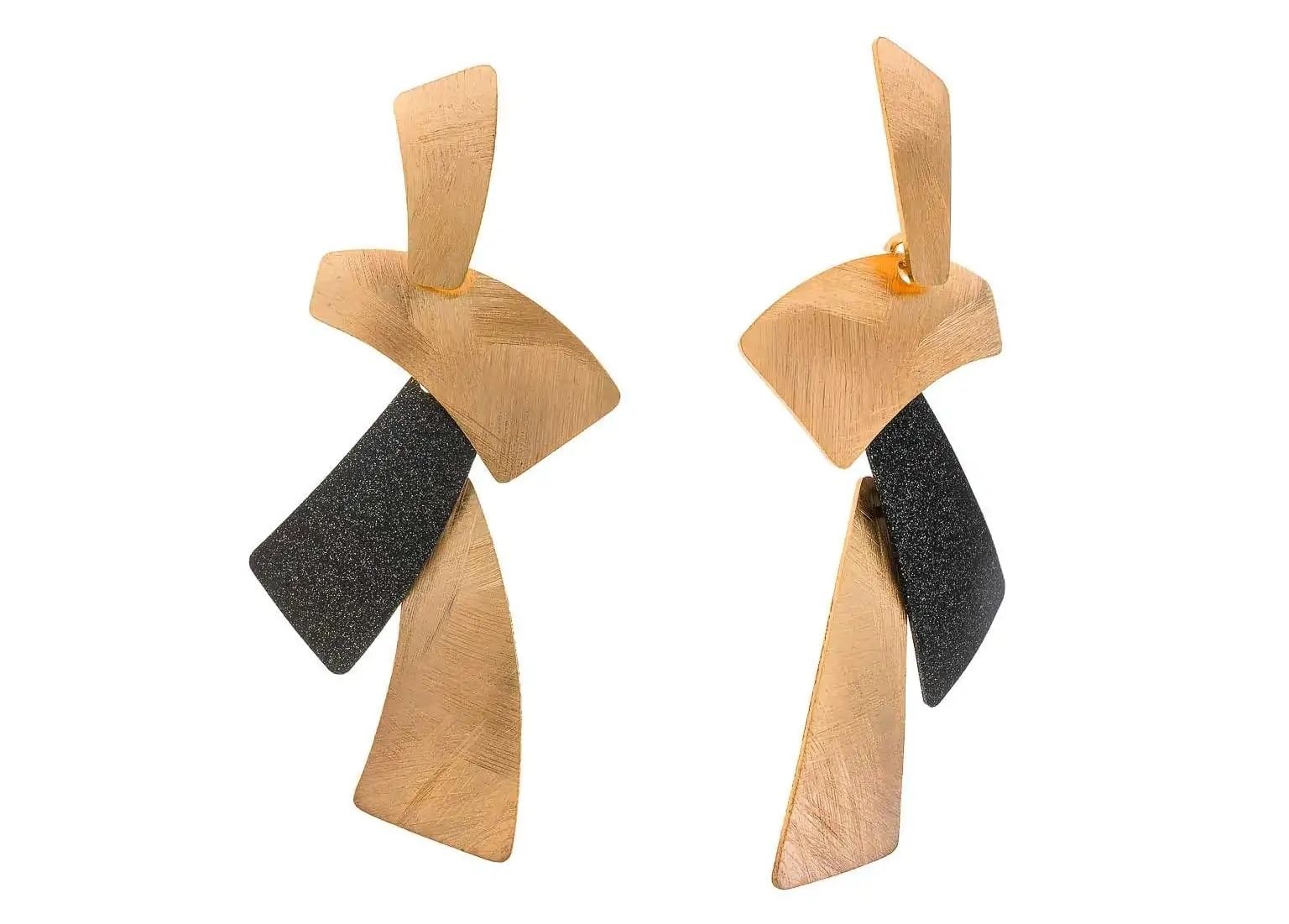 Pendientes para Mujer Aro de Plata con Rectángulos y Detalle en Esmalte Negro Diamantado - Salvatore 203A0375