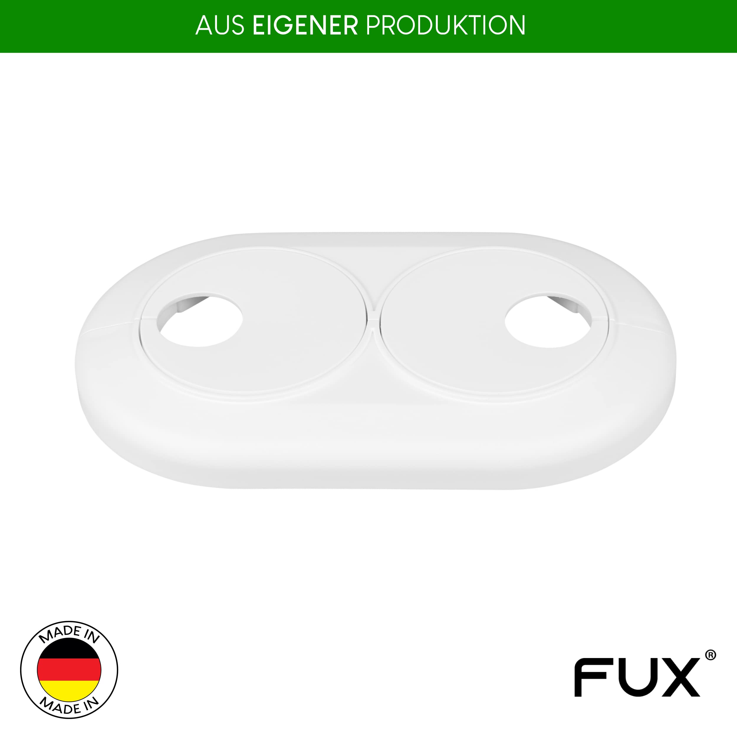 FUX 3 Radiator Pipe Covers Double Collars 28mm White - Heater Covers - Variable Spacing 28-63mm, White (Ral 9016) - Image 2