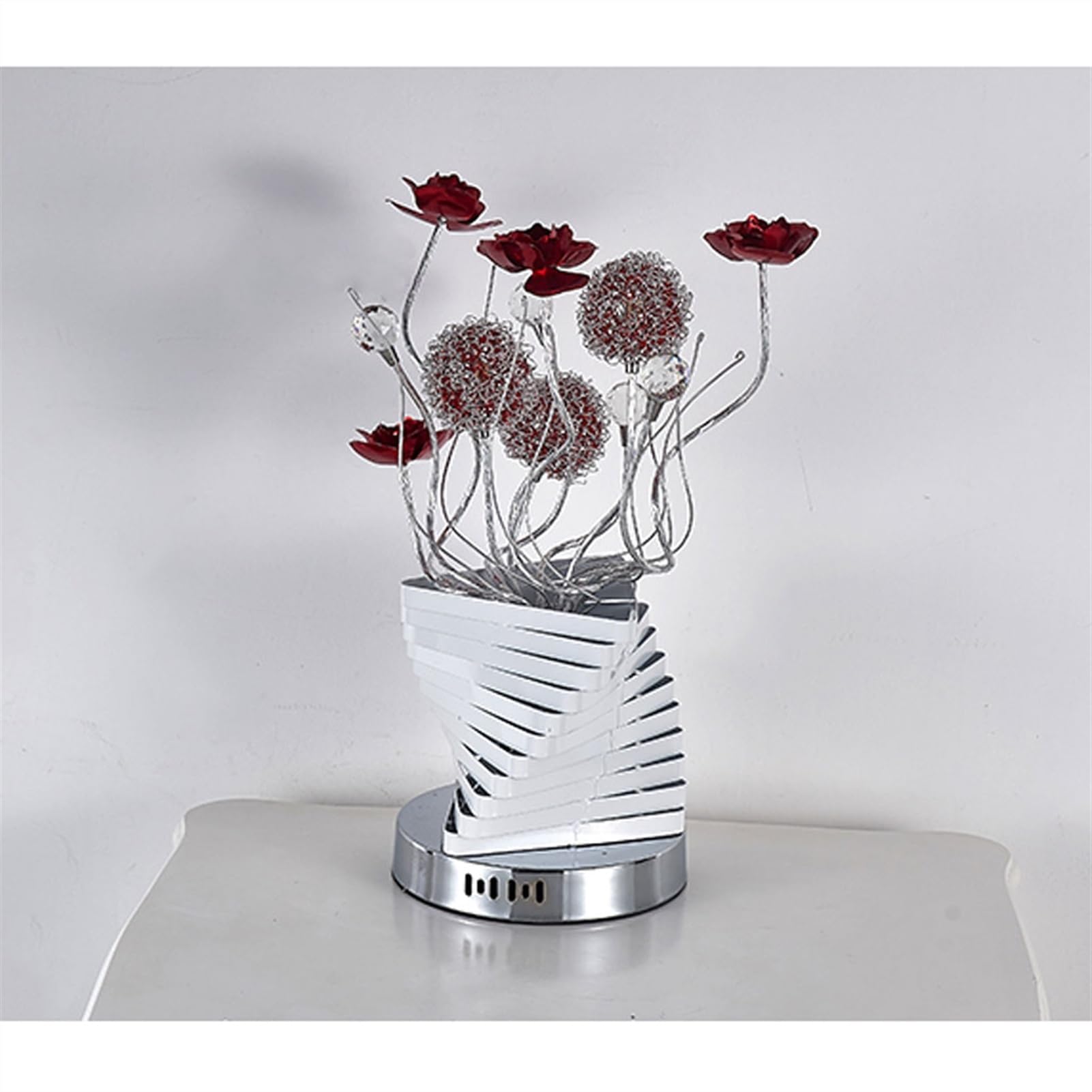 Lampade da Comodino Lampada da tavolo decorativa in vaso di metallo con fiori e sfera di cristallo Lampada da comodino for camera da letto Lampada da tavolo decorativa for camera da letto soggiorno, a