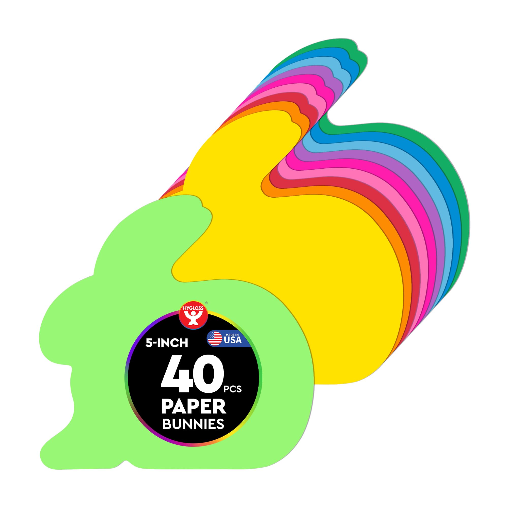 Hygloss Bunny Shape Paper Cut-Outs for Arts &amp; Crafts-Many Creative Uses-Easter Activities-Assorted Vibrant Colors-5 Inches- 40 Pcs
