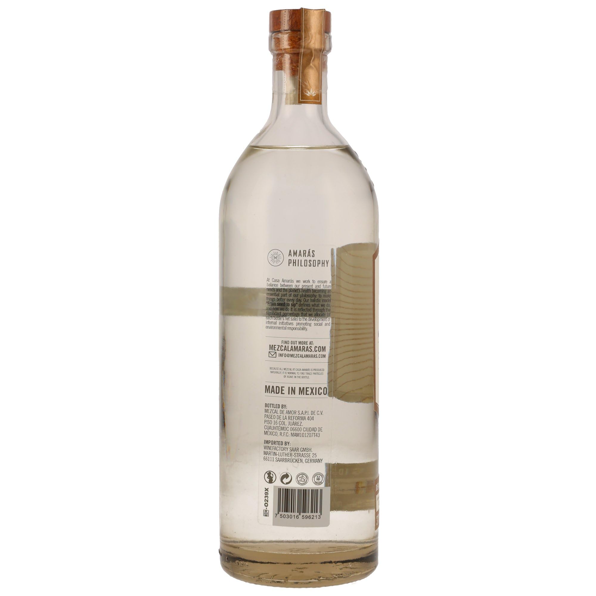Mezcal Amarás | Espadin | 700 ml | Aus süßen Espadin-Agaven | In Handarbeit hergestellt | Mit überwältigender natürlicher Komplexität