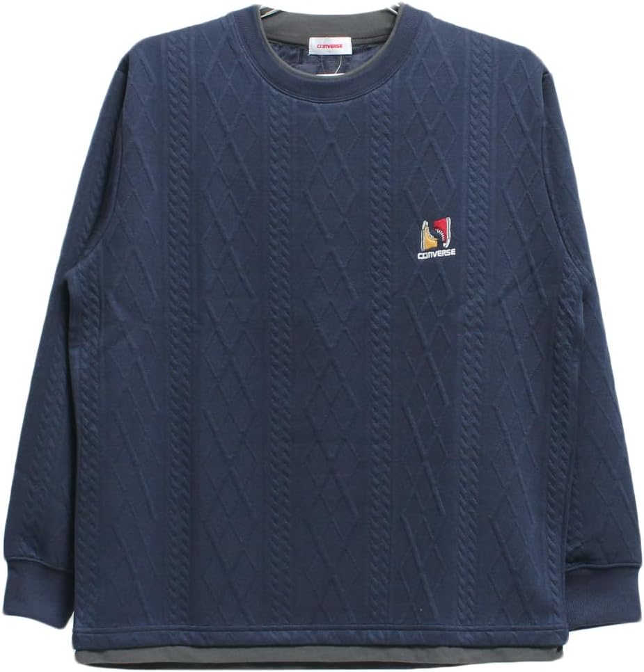 [コンバース] トレーナー メンズ 大きいサイズ ふくれ ジャガード フェイクレイヤード クルーネック ニット カットソー