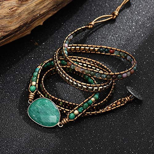 Image of Plumiss Women Boho Handmade Natural Stone Crystal Leather Bead Wrap Bracelets Collection