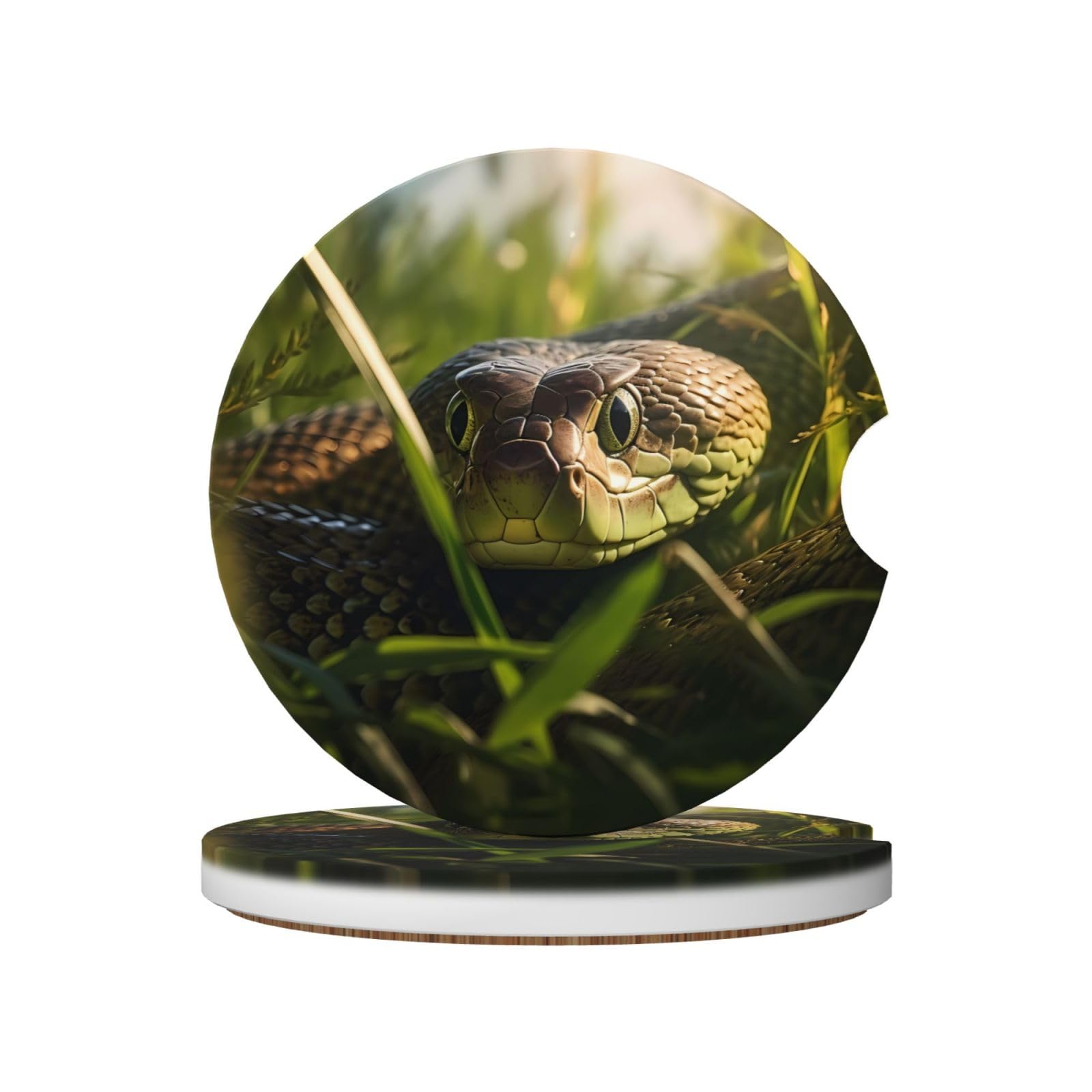 Snake Printed Ceramic Car Cup Coasters (2 Pack), Suitable for car Cup Holders, 2.56 inch Diameter