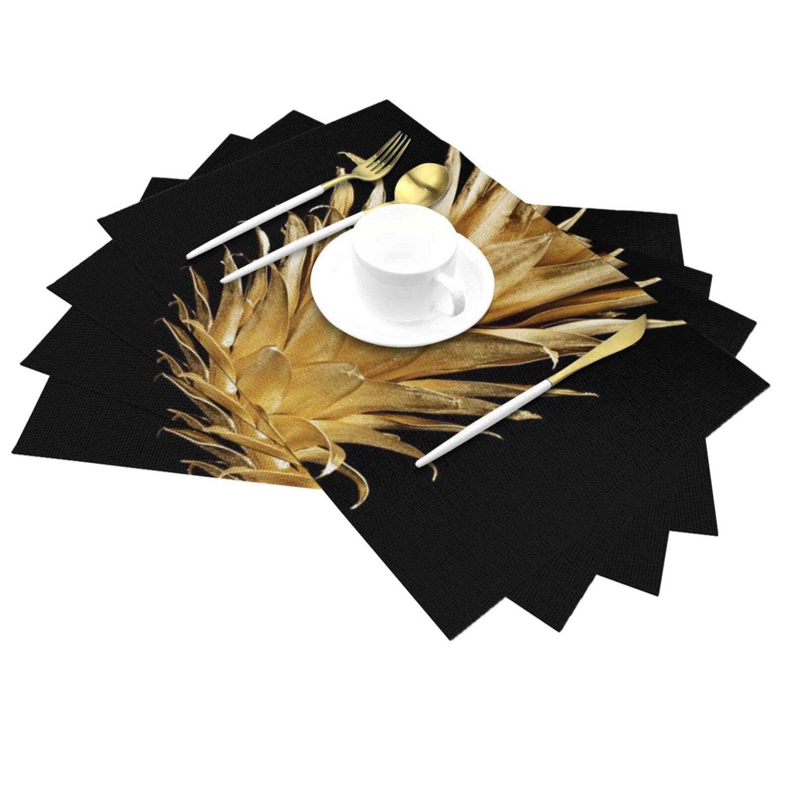 Tovaglietta tessuta con stampa ananas dorata, antiscivolo, isolamento termico, per cucina, ristorante, caffè, set da 1 pezzo, 4 pezzi, 6 pezzi.