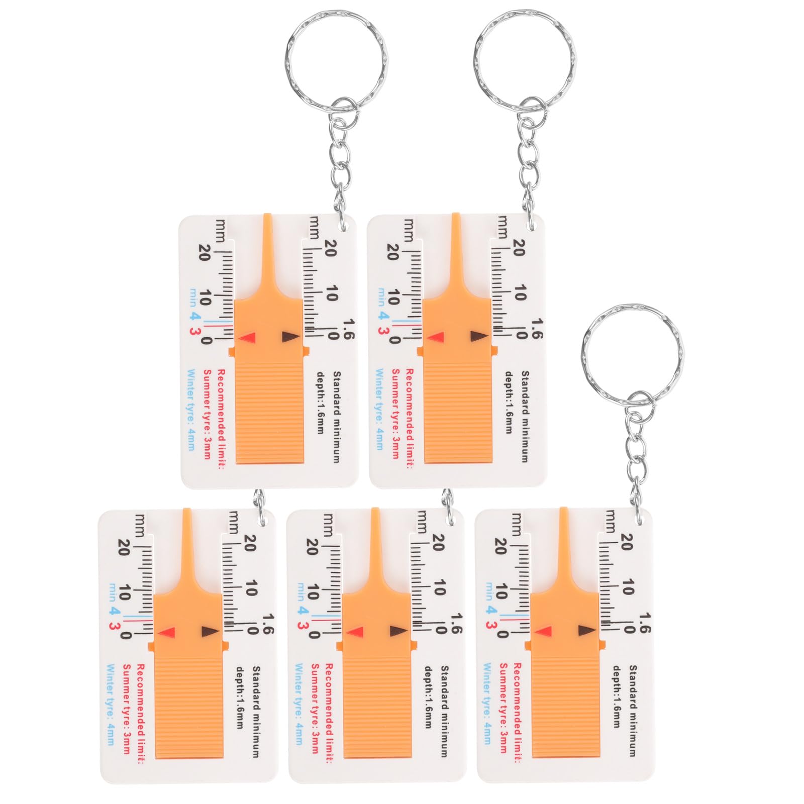 5pcs Car Tire Tread Depth Gauge Set with Plastic Body and Clip, Precise Tyre Thread Measuring Tool for Vehicle Safety Inspection and Mot Compliance