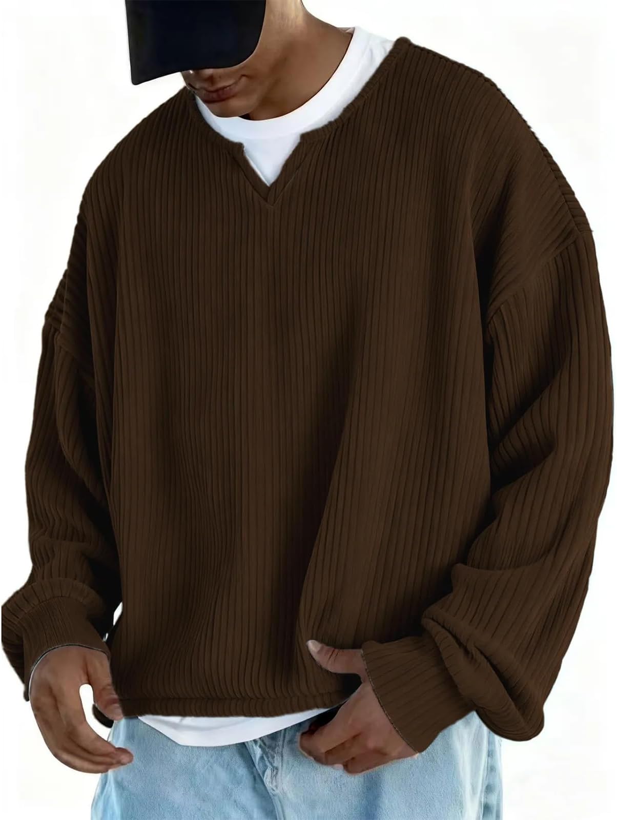 Crewneck Sweatshirt Men Oversized Fit Patchwork Pullover Tops Long Sleeve Color Block Lightweight Workout Sweaters