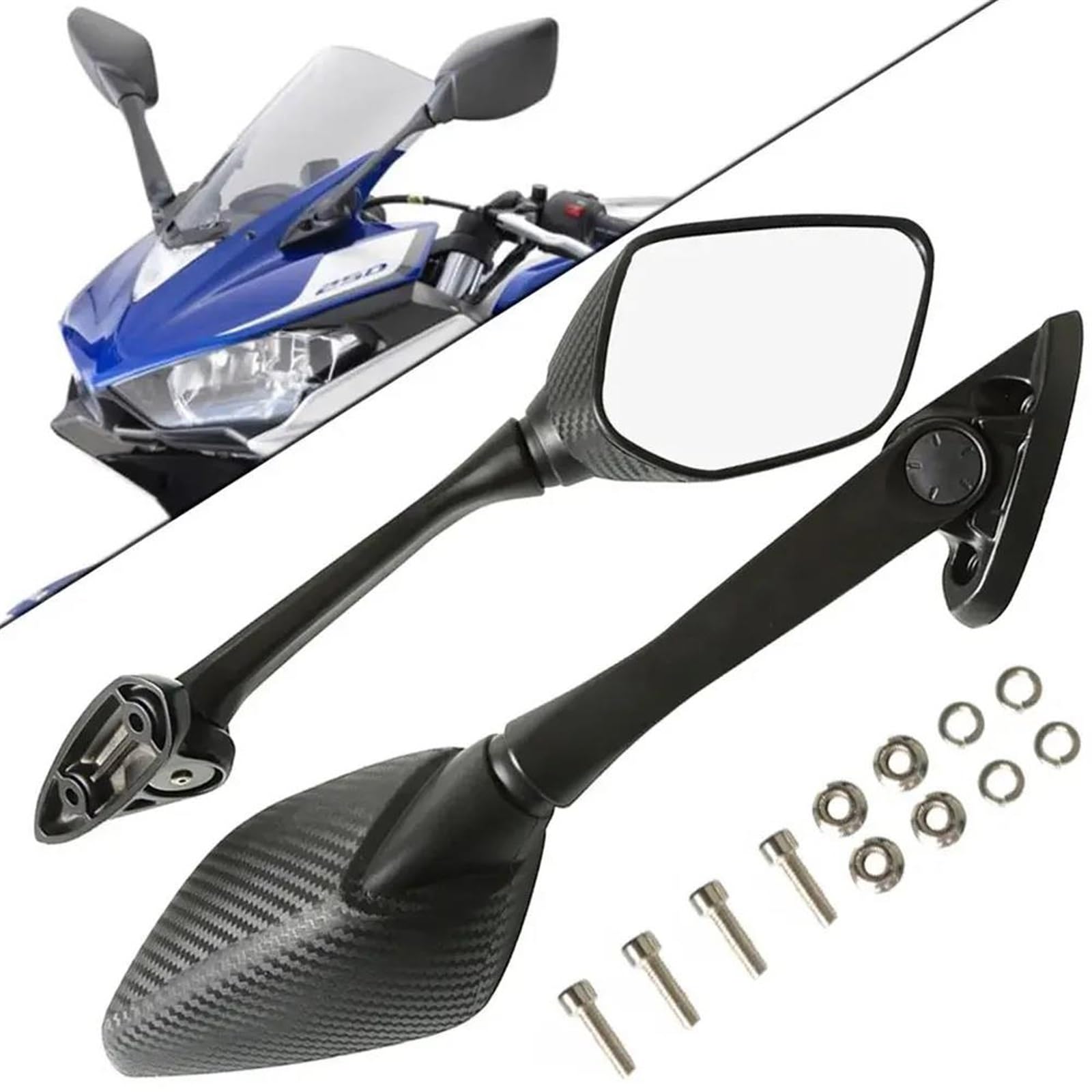 Espejos Moto Homologados Espejo Retrovisor Lateral Motocicleta Espejos Retrovisores Punto Ciego Para YZF R3 2015-2017 R25 2014-2016 YZF-R3 YZF-R25 Geevorks(Carbon fiber)