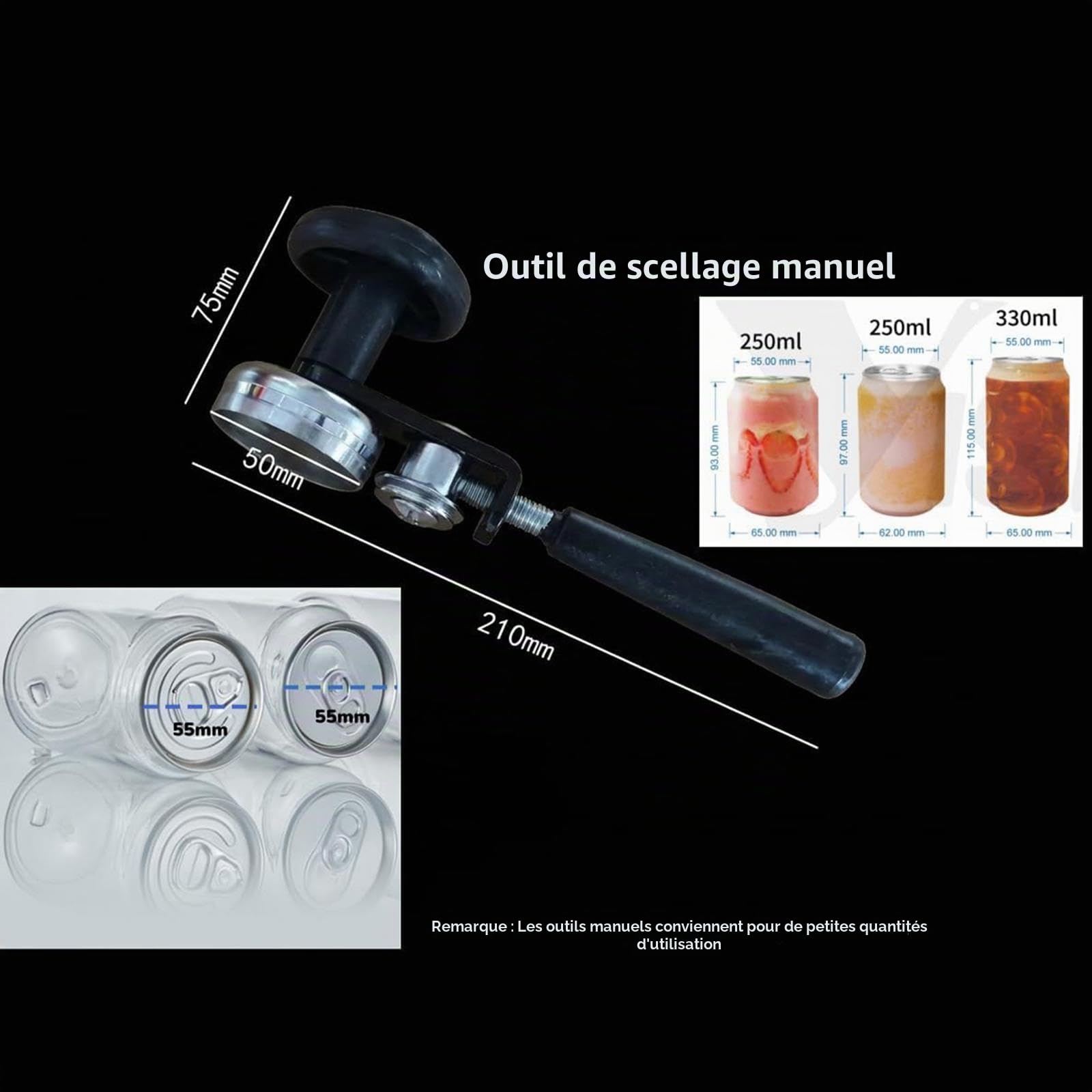Scelleuse manuelle en acier inoxydable de qualité supérieure pour couvercles de 55 mm - Outil portatif pour sceller les bocaux