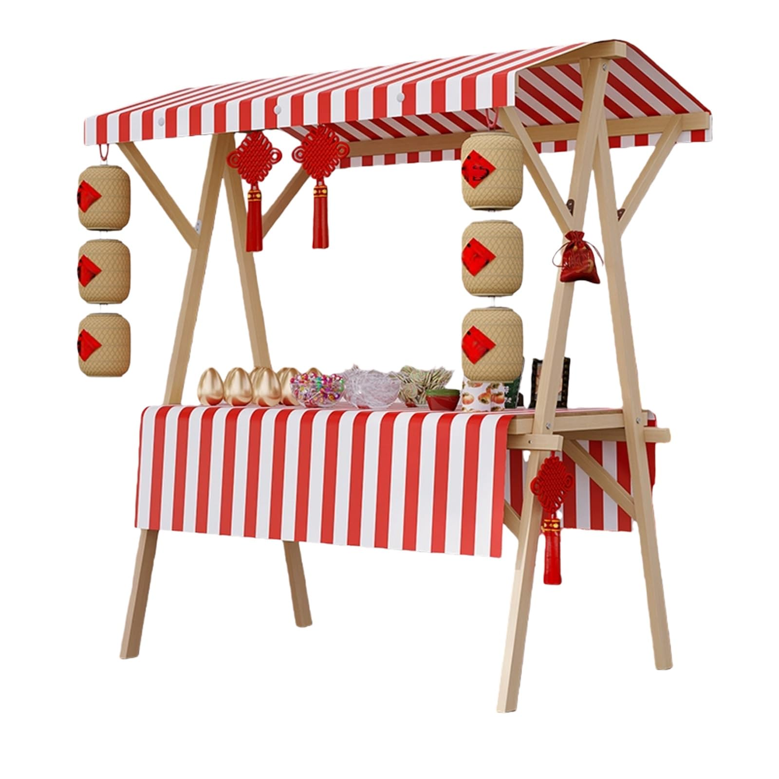 Carrito de madera portátil con toldo, cabina de venta de alimentos plegable al aire libre, carrito de empuje, mesa de exhibición para vender aperitivos y bebidas