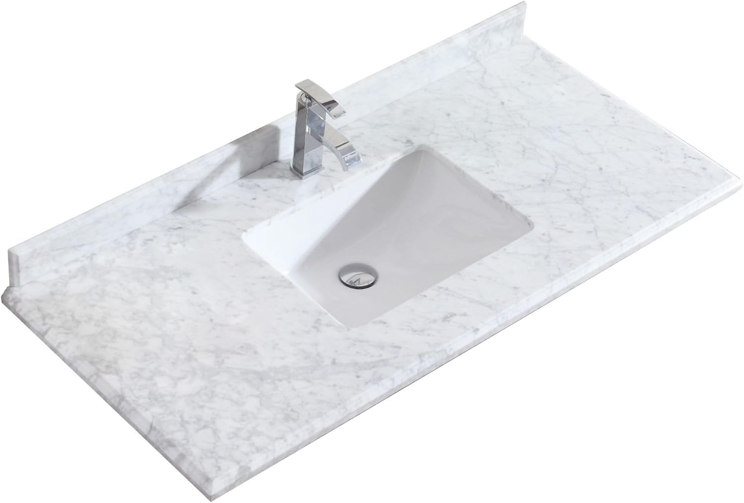 Miseno MVT-48-313SQ1H Forever 48" Marble Vanity Top with Backsplash - White Carrara Marble