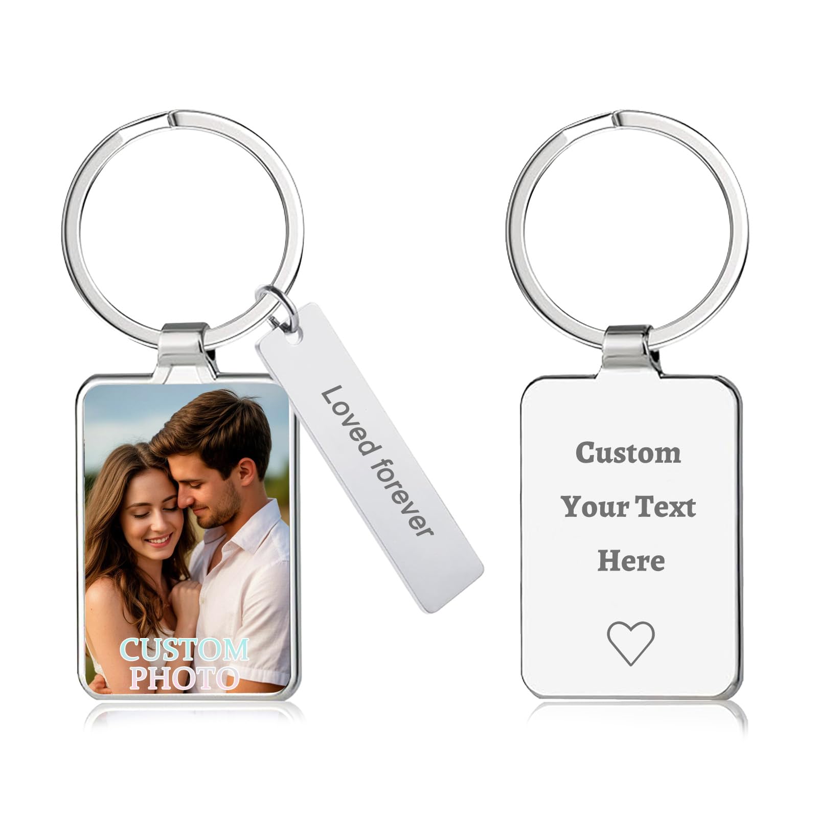 QSZ Personalised Photo Keyring Custom Keyrings with Engraved Photo Text Personalized Gifts for Men Boyfriend Dad Friend (Square)