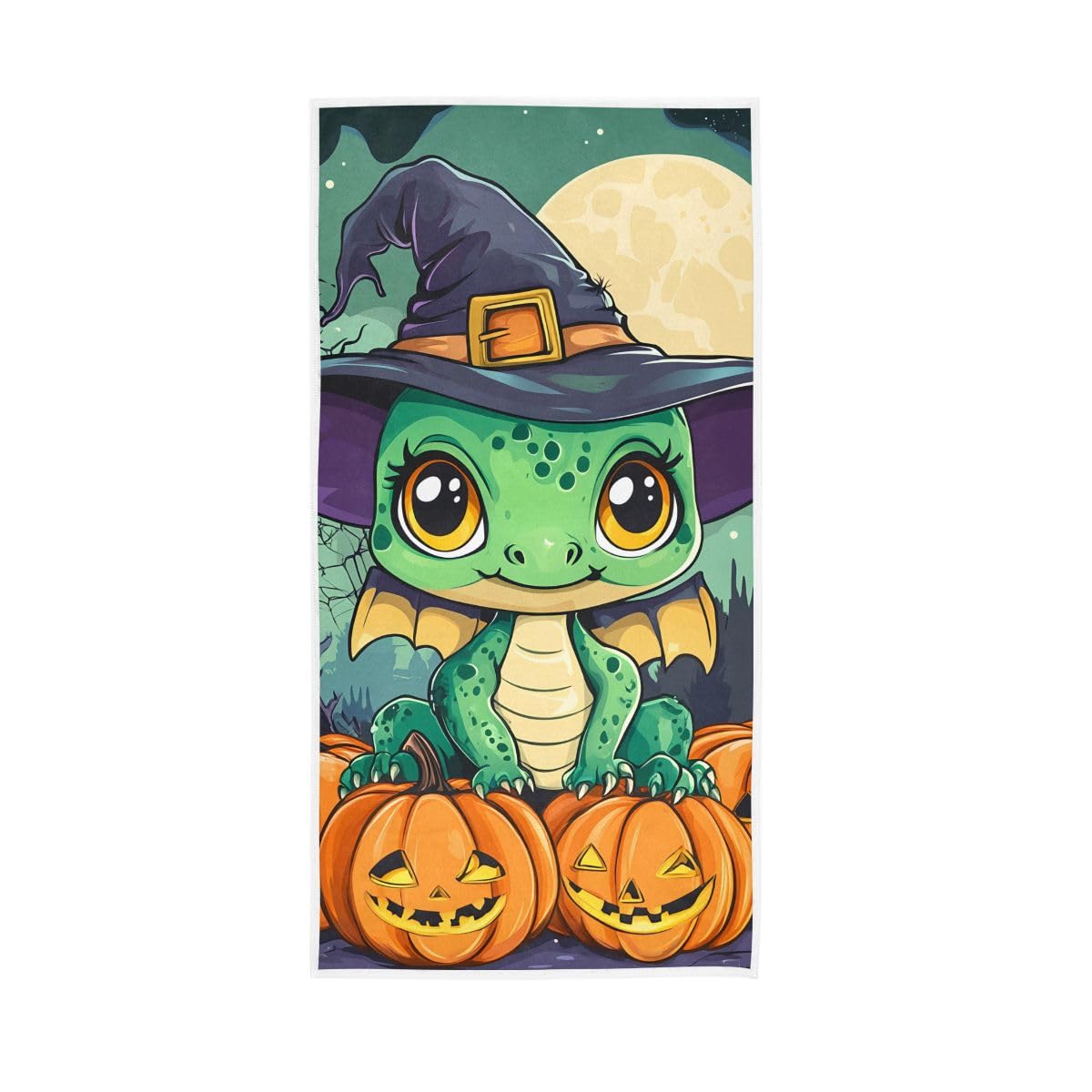 HUYGD Halloween Dragon in Witch Costume Hand Towel, Spa Towels for Hand, Face, Hair, Yoga, Kitchen, Bath 15 x 30 Inches