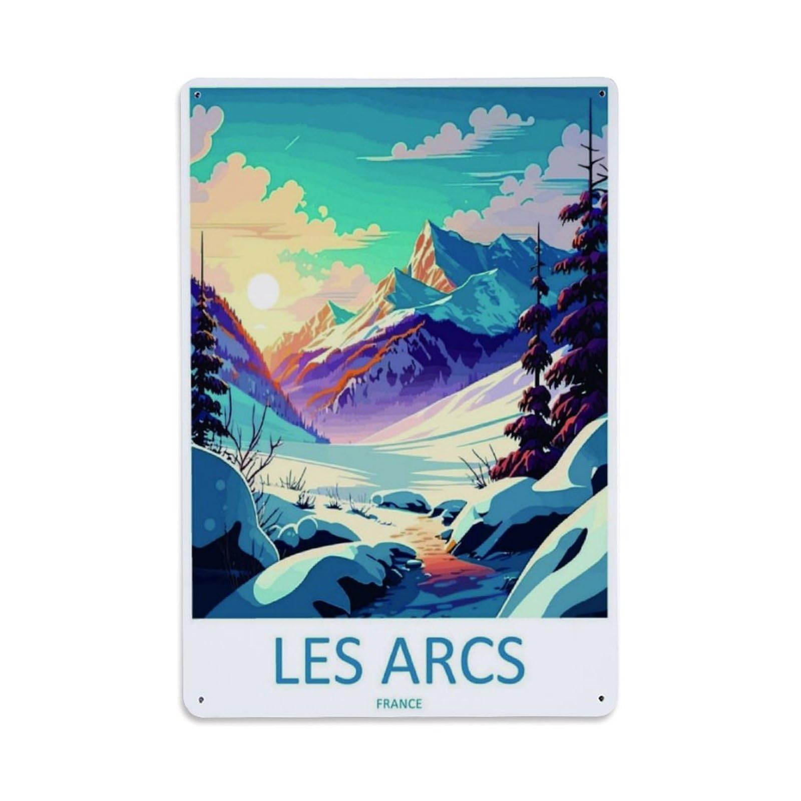 Les Arcs France Mountain Ski Travel Vintage Art Vintage Aluminium Metal Sign, Retro Wall Decor for Home, Bar, Garage & Farmhouse 30x20cm