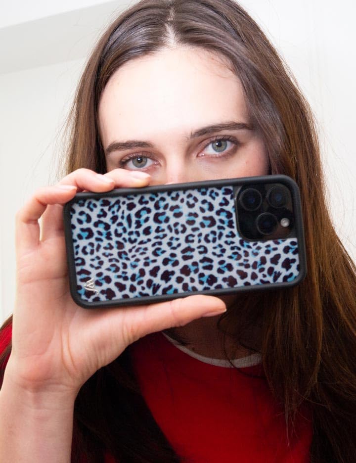 Image of Wildflower Cases - Compatible with iPhone 16 Pro Max | Protective Black Bumper, 6.5ft Drop Test Certified, Women Owned Small Business | Cheetah Leopard Animal Print Trendy Cute Girl Gift | Blue Meow