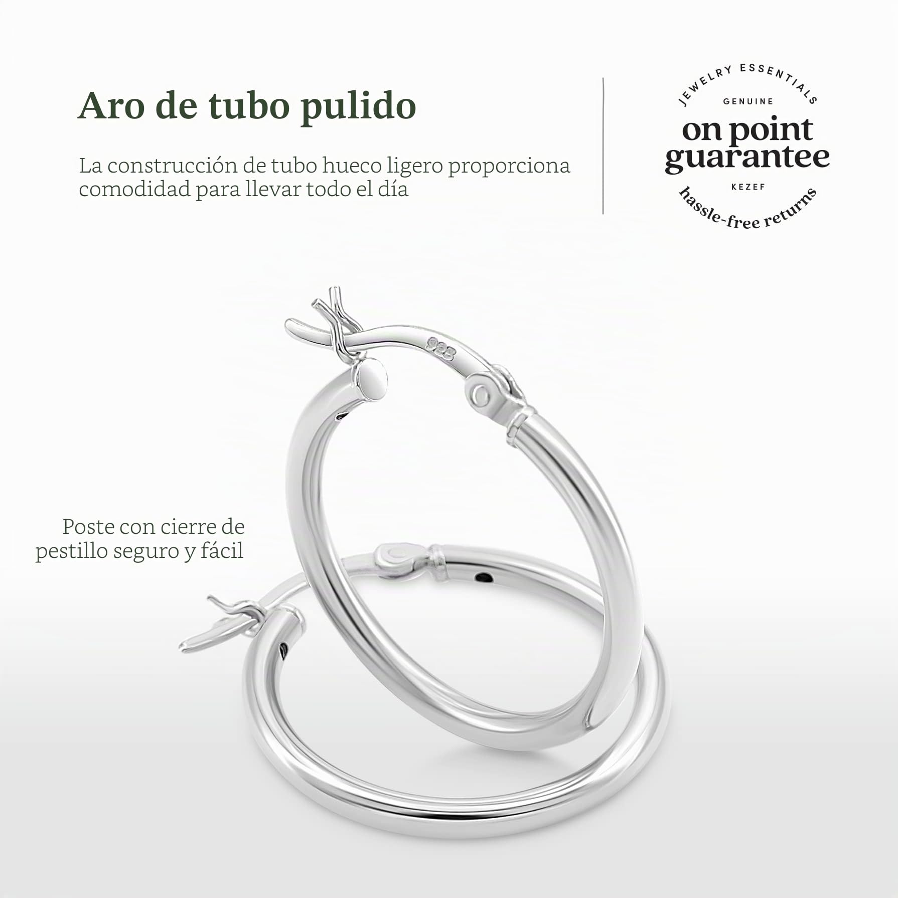 KEZEF 925 Pendientes de aro de plata para las mujeres - pequeños y grandes pendientes de aro de plata de ley para los hombres - hipoalergénico pendientes de plata disponible en 10mm-50mm