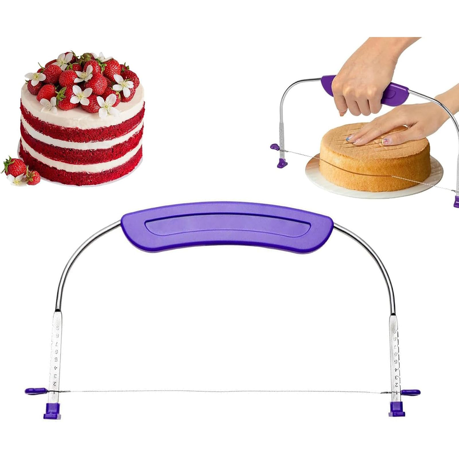 Baking Tools Slicer, Cake Cutter Slicer Tool, Adjustable Cake Leveler for Even Layers, Purple Handle, Professional Cake Baking Set for Home and Kitchen Use-image-11