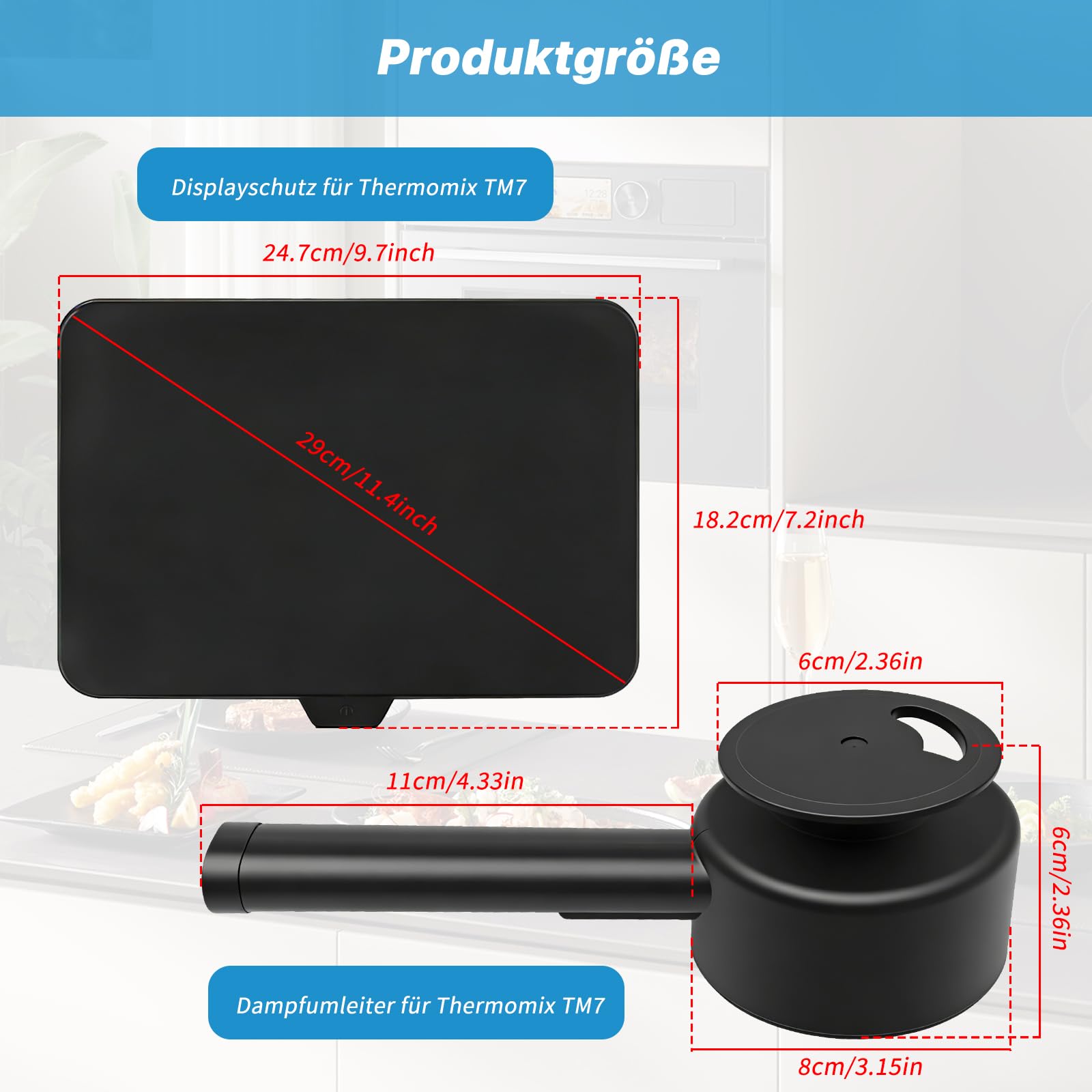 Set protezione schermo e deviatore vapore per Thermomix TM7 Bimby, copertura display in silicone contro graffi e urti, deviatore di vapore girevole per proteggere mobili e pareti, accessori resistenti