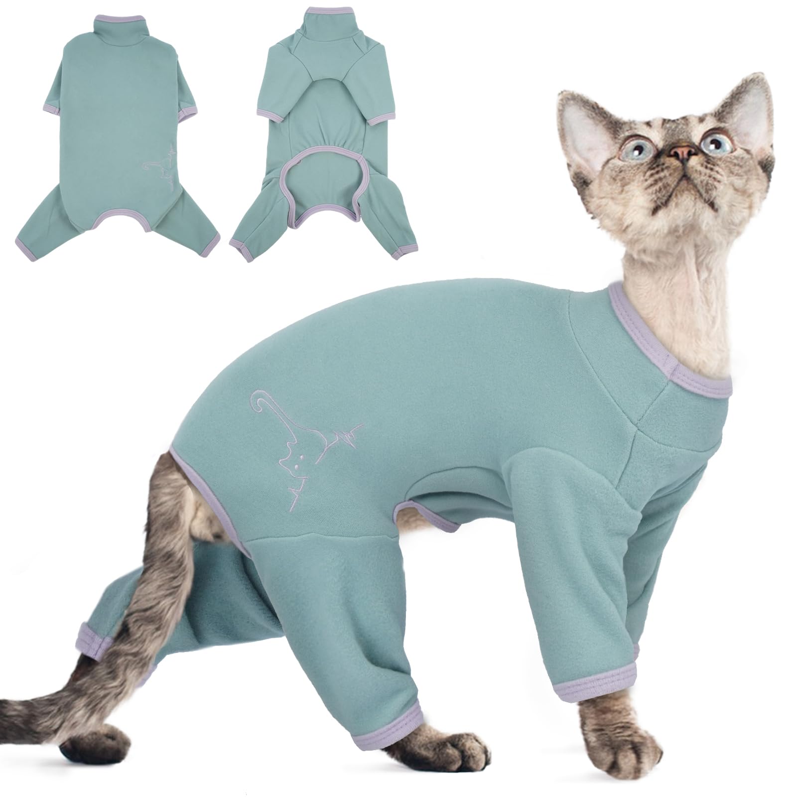 Cat Onesie, Cat Jackets for Cats Only Coat to Stop Overgrooming Recovery Suit Surgery Suit(Bean Green, XL)