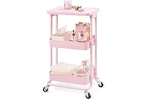 Pedicure Cart with Foot Rest - 3 Tier Metal Rolling Storage Cart with Table