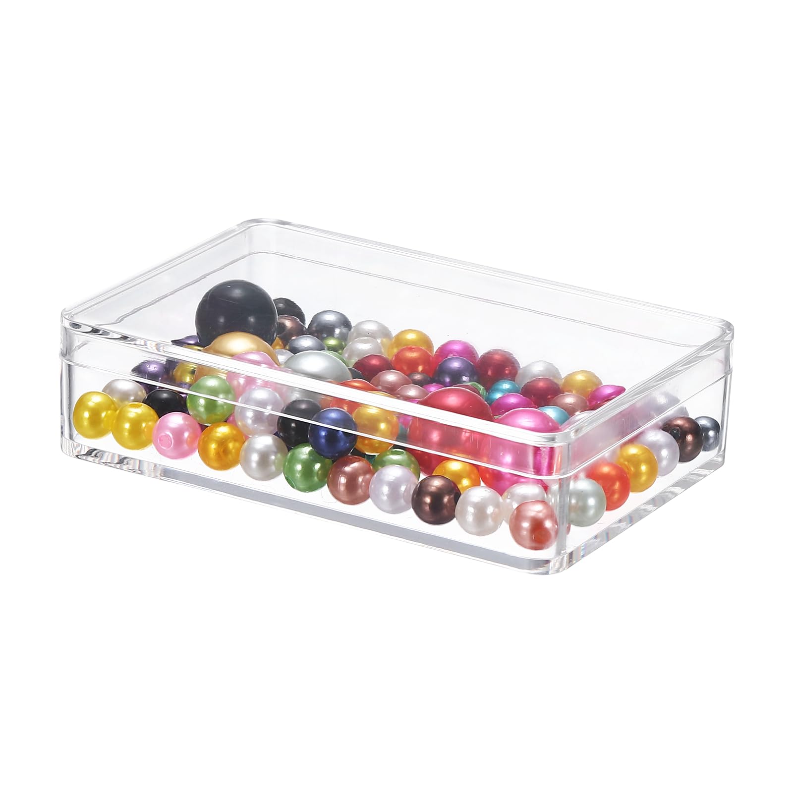 sourcing map 1 Pcs Small Acrylic Box with Lid, 3.6" x 2.4" x 0.9" Decorative Storage Box Jewelry Display Case for Store Snacks Candies, Wedding Festival Party Gifts, Clear(Rectangle)
