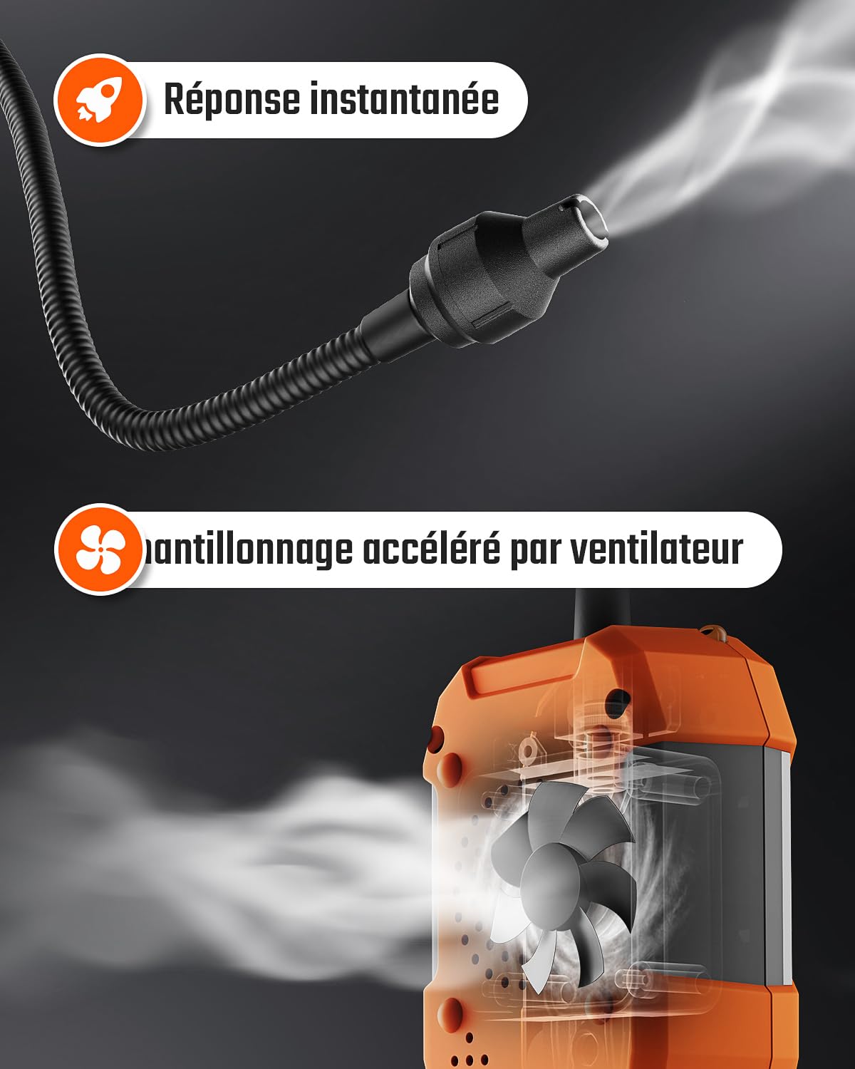 TopTes PT-356 Détecteur de gaz Rechargeable avec col de Cygne de 25 cm, Plage 0-20% LEL, système d’Alarme Triple, détecteur de Fuite de gaz à Double Affichage pour méthane, Butane, Propane