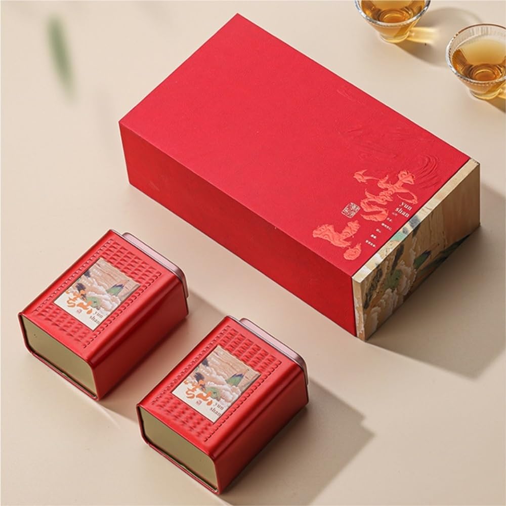 HLTYGWX Teedose im Retro-Stil, quadratisch, für große Mengen Tee, Aufbewahrungsbehälter für Küche, Lebensmittel, versiegelte Blechdose, Tee-Set, Doppeldose, Geschenkbox-Set, Teedose (A)
