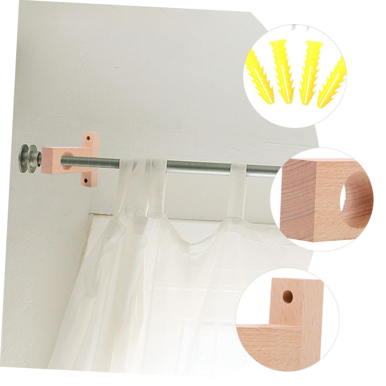 Supporto per Bastoni da Tende in Legno Beige 4 Pezzi, Resistente e Facile da Installare, per Camera da Letto e Studio