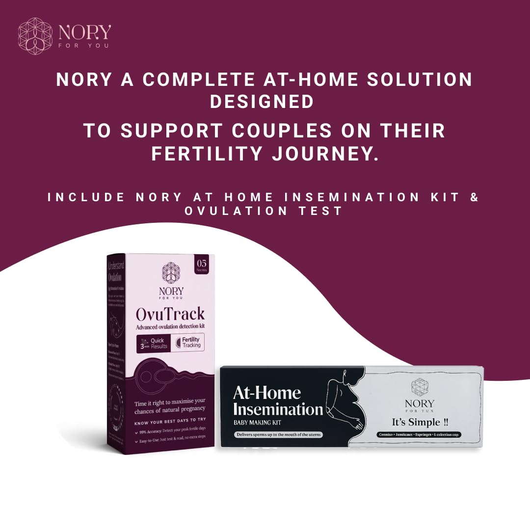 Nory At Home Fertility Combo for Women – Self Insemination IVI Kit (5 Syringes + Reusable Cup) with Ovulation Test Kit (5 Strips) for Natural Pregnancy Planning, Designed by Fertility Doctor