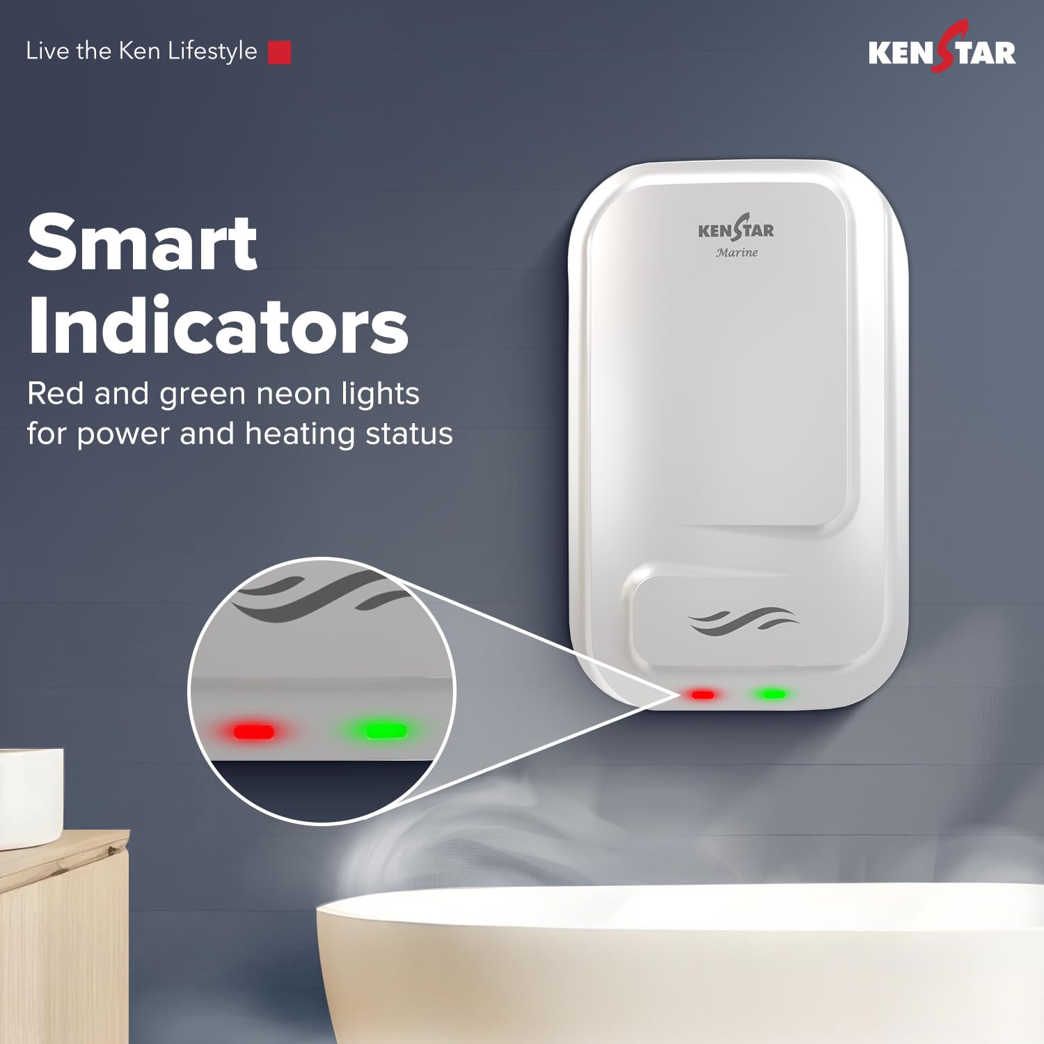 Kenstar MARINE 5.9 L | Instant Water Heater with High Grade SS Tank, Powerful 3000 W Heating Element | ISI Certified | White 3