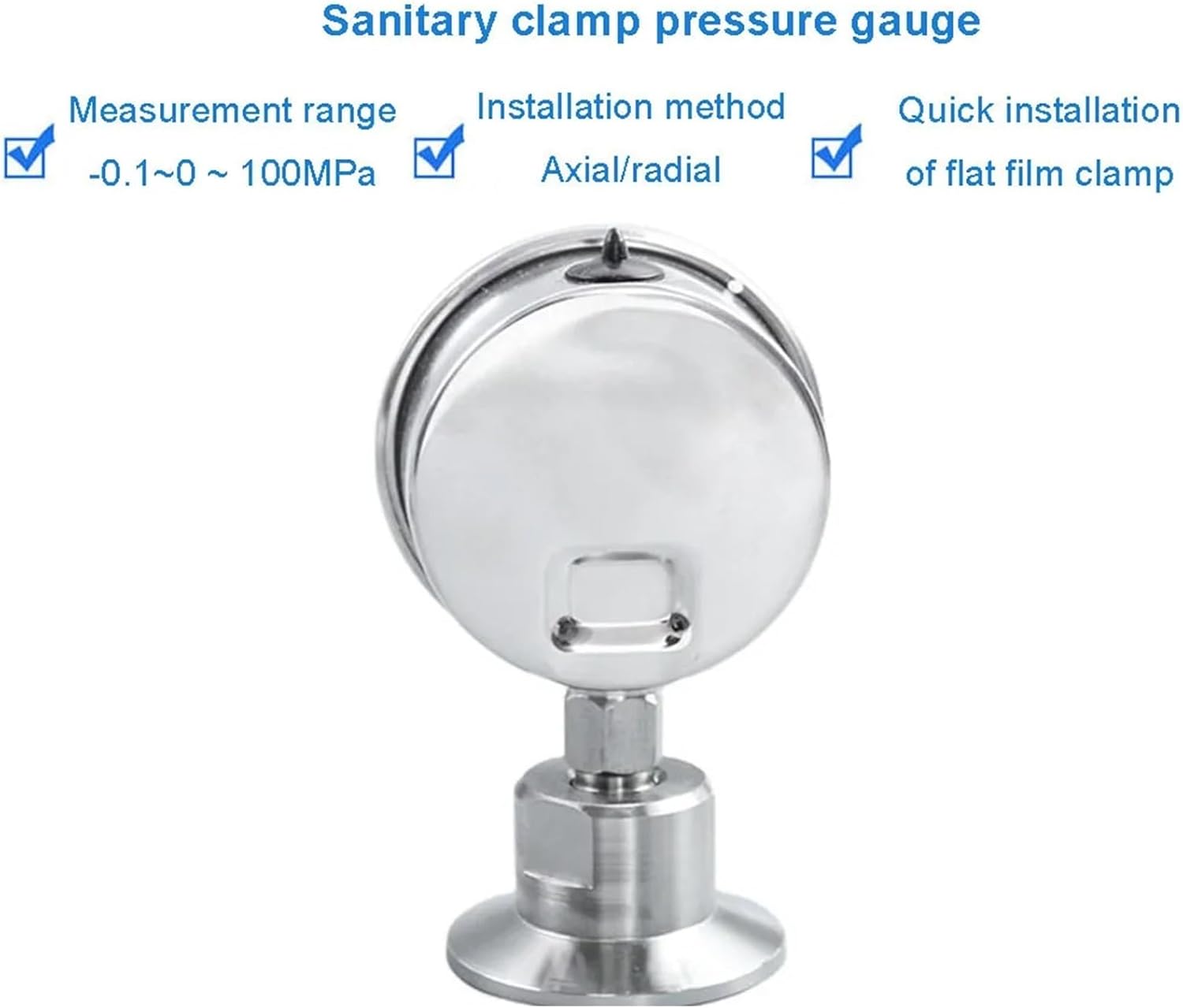 50.5mm Quick Installation of Grade clamp Connected with Diaphragm Pressure Gauge Dry Pressure Gauge 0-10 Bar(0-0.25Mpa)
