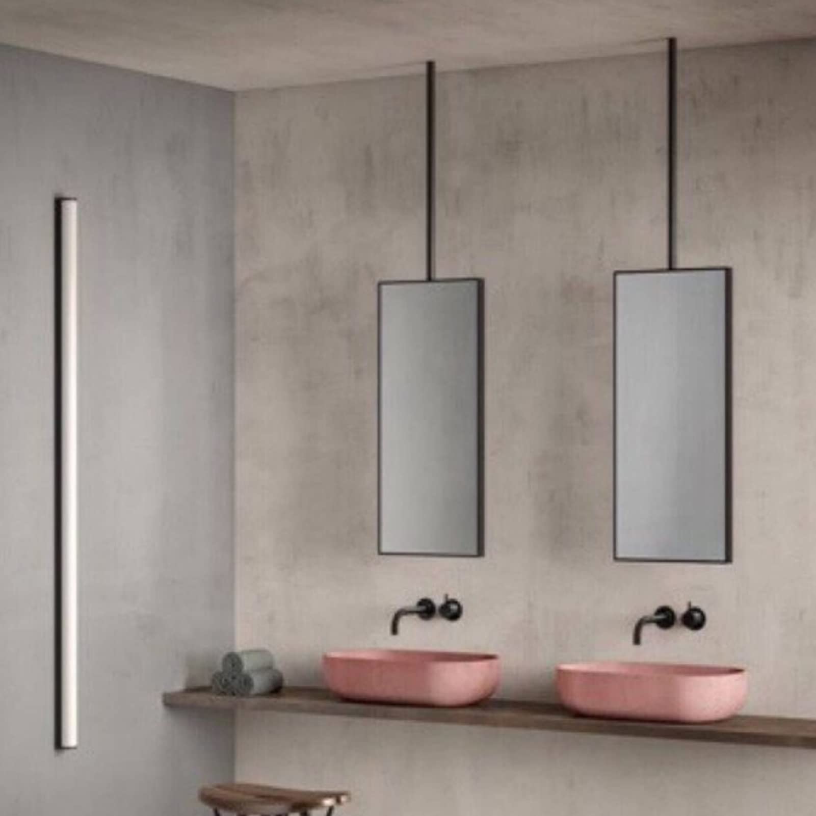 Łazienka Ubikacja Lustro montowane na suficie Nowoczesny czarny wiszący pręt Lustro Wejście Salon Szatnia Sklep Hotel Konfigurowalne metalowe wysięgnik Wiszące lustro (rozmiar: 40 cm x 60 cm