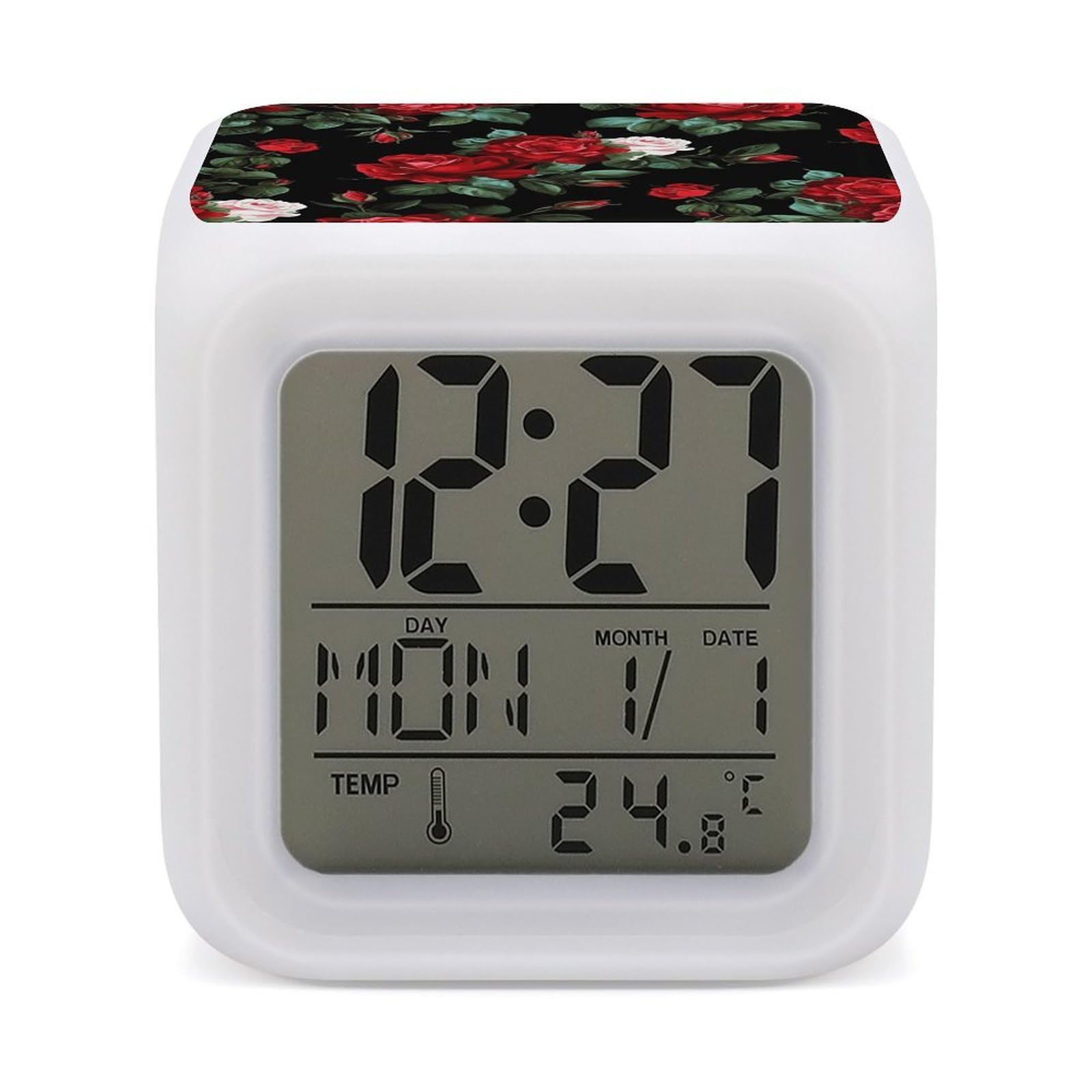 VstaDank Beautiful Rose Gift Digital Alarm Clock LED Display Screen Color Change Alarms Clock Smart Alarm Clock Wake Up Digital Clocks with 7 Color Nightlight for Bedroom