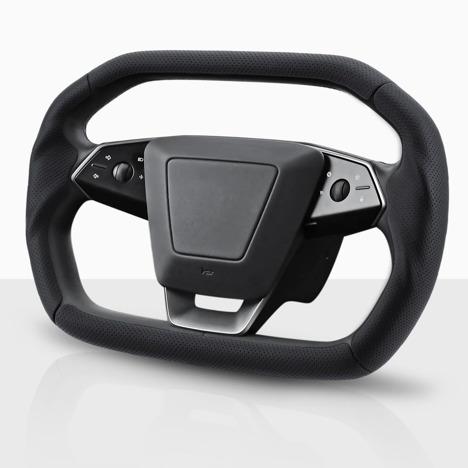 Photo 1 of Steering Wheel Cover for Cybertruck 2023-Present Leather Steering Wheel Cover for Tesla Cybertruck Truck Car Steering Wheel Accessories (Perforated Black)