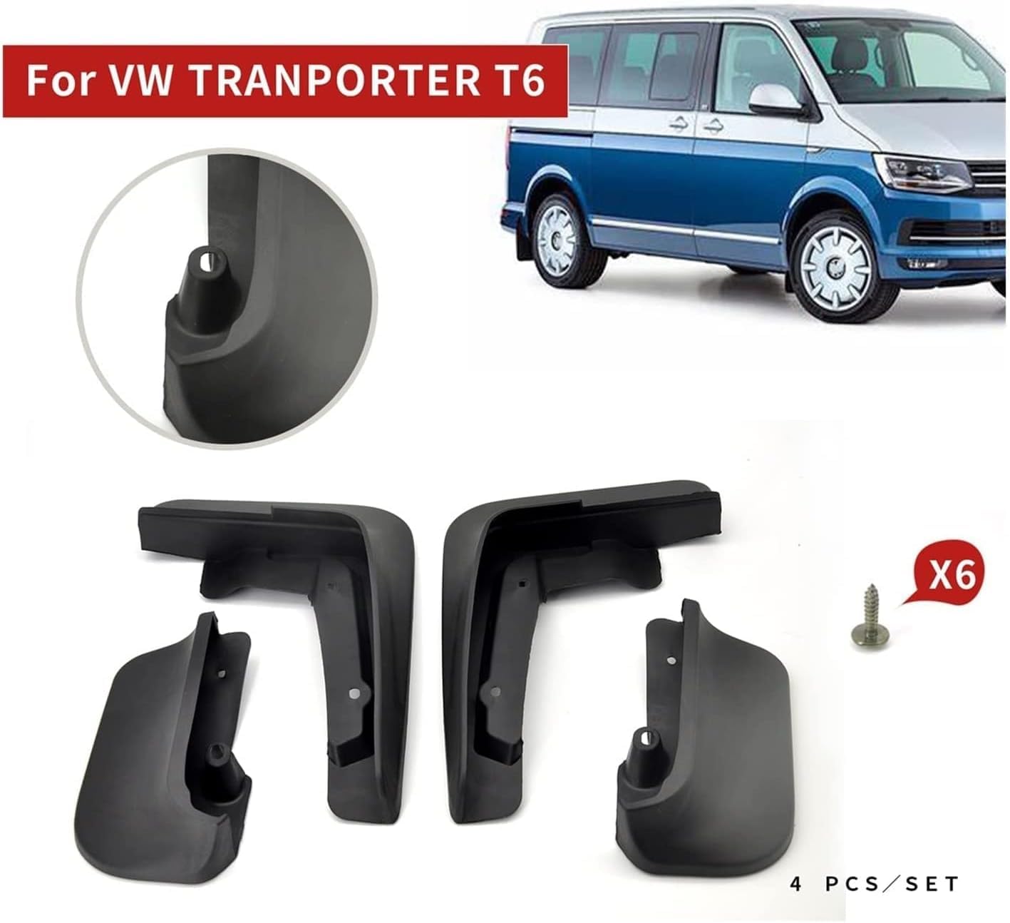 Kit De 4 Garde-boue Anti-salissures Noir Pour VW Transporter Crafter - DZAM
