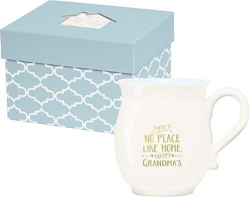 X&O Paper Goods White and Blue ''There's No Place Like Home Except Grandma's'' - Taza de café de porcelana, 16 onzas líquidas