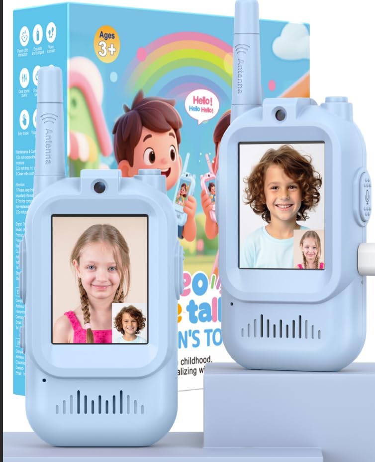 Kids Walkie Talkies 2 Pack, Rechargeable Long Range Two Way Radios for Boys Girls Age 3-5, Outdoor Camping Hiking Toys, Pink Blue Birthday Gift