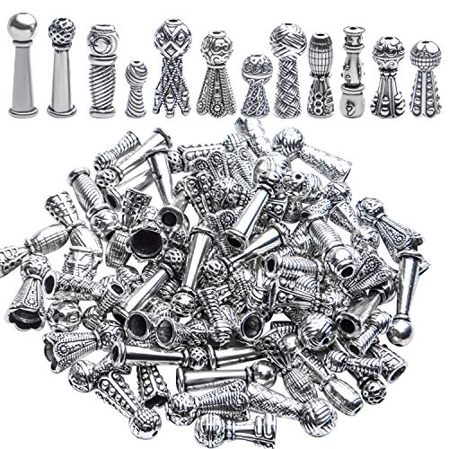 Tibetan Bead Caps, 100 Gram(About 70-110pcs) Alloy Bead Caps Antique Silver Cone Bead Caps Flower End Caps Mixed Styles Tassel End Cap for Jewelry Making Crafts DIY