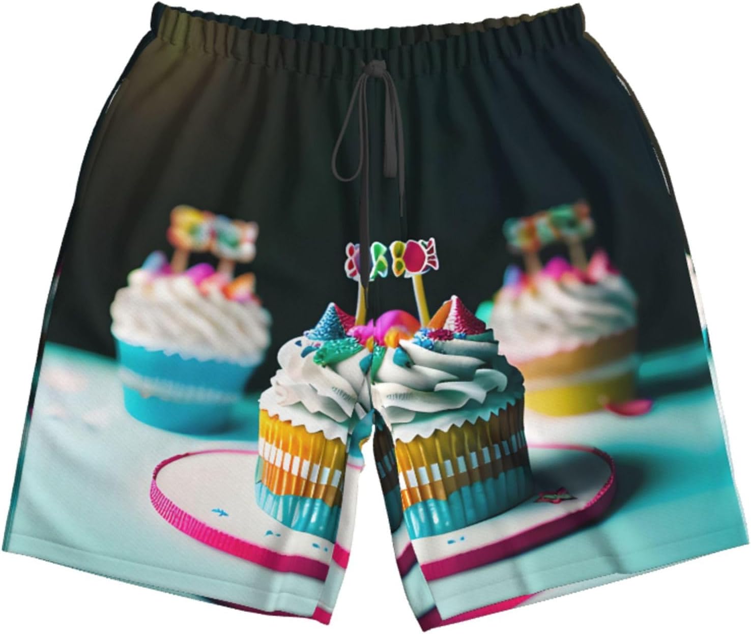 Happy Birthday Cakes Print Mens Casual Shorts Drawstring Summer Beach Stretch Shorts Novelty Swimtrunks