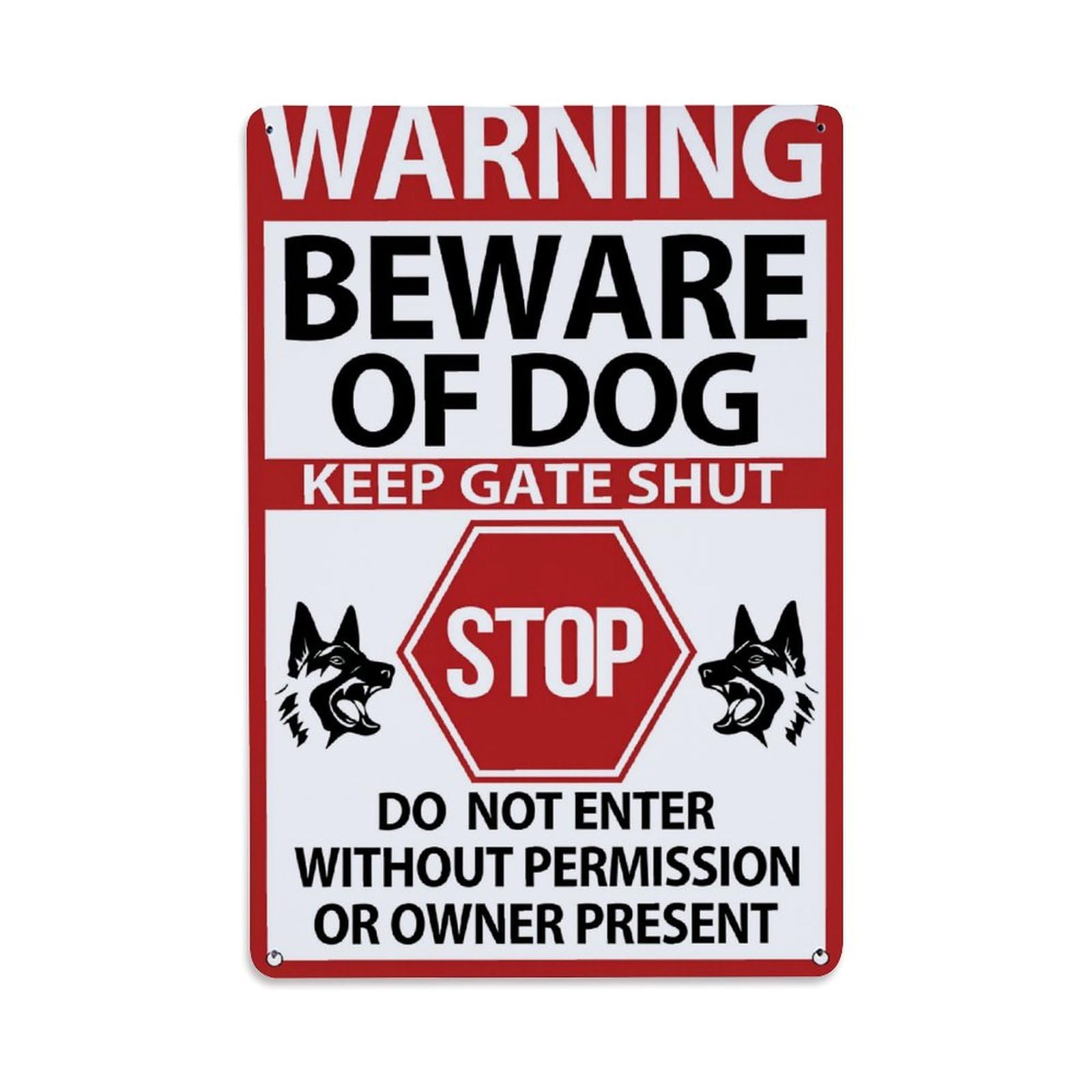 Lzwbntey Vintage Warning Beware Dog Stop Enter Metal Tin Sign Retro Wall Decor For Home Bar Garage Cafe, Indoor & Outdoor Decorative Metal Poster, 8X12 Inch