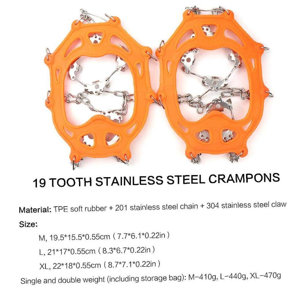 Crampons de Traction Crampons Ice Snow Grips pour Chaussures avec 19 Pointes en Acier Inoxydable pour la Marche, Le Jogging, l'escalade, la randonnée sur la Neige et la Glace (Oran