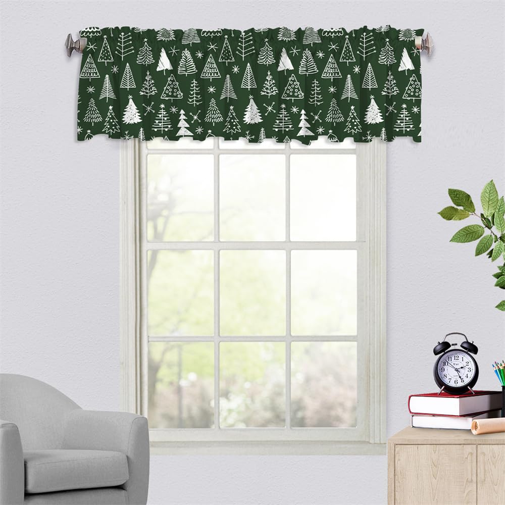 Surwin Cortinas Cortas Ventanas Cocina Cortina de Bistró de Navidad Roja Puerta Cocina para Ventana, Comedor, Cafetería, Balcón, Dormitorio,Decoración del Hogar (137x45cm,Bosque de Navidad)